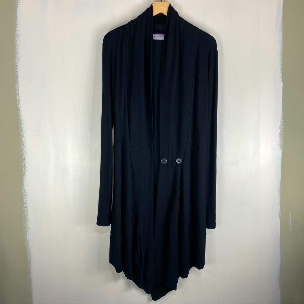 Love YaYa Longline Drapey Ribbed Snap Front‎ Basic Cardigan Sweater Black Size 3